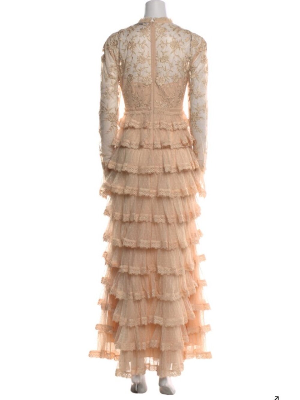 Mac Duggal Embroidered Long Sleeve Ruffled Tiered Dress